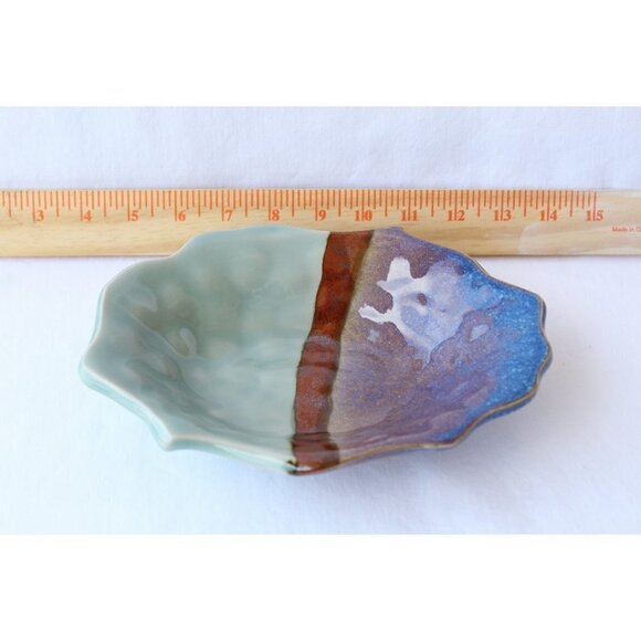 Handmade Ceramic Celadon Bowl Contemporary Organic Shape Pottery Plate Purple - Picture 3 of 9